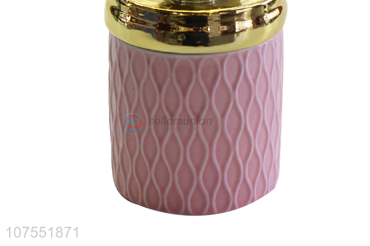 Factory Sell Pink Ceramic Storage Jar With Gold Bird Ceramic Lid