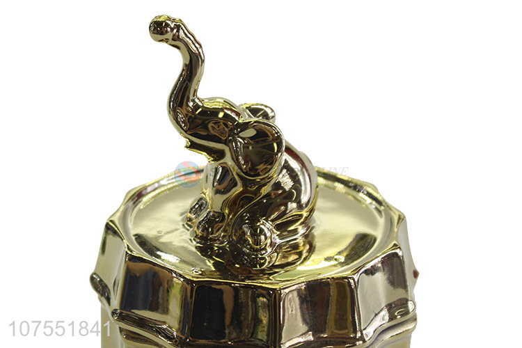 Wholesale Price Gold Ceramic Storage Jar With Elephant Decoration Ceramic Lid