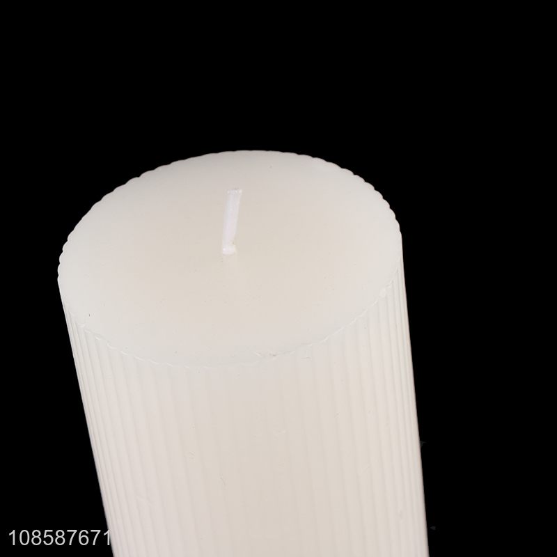 Good quality colored fragrance free smokeless ribbed pillar candle