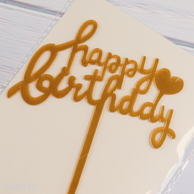 Good quality gold happy birthday cake toppers acrylic cupcake toppers