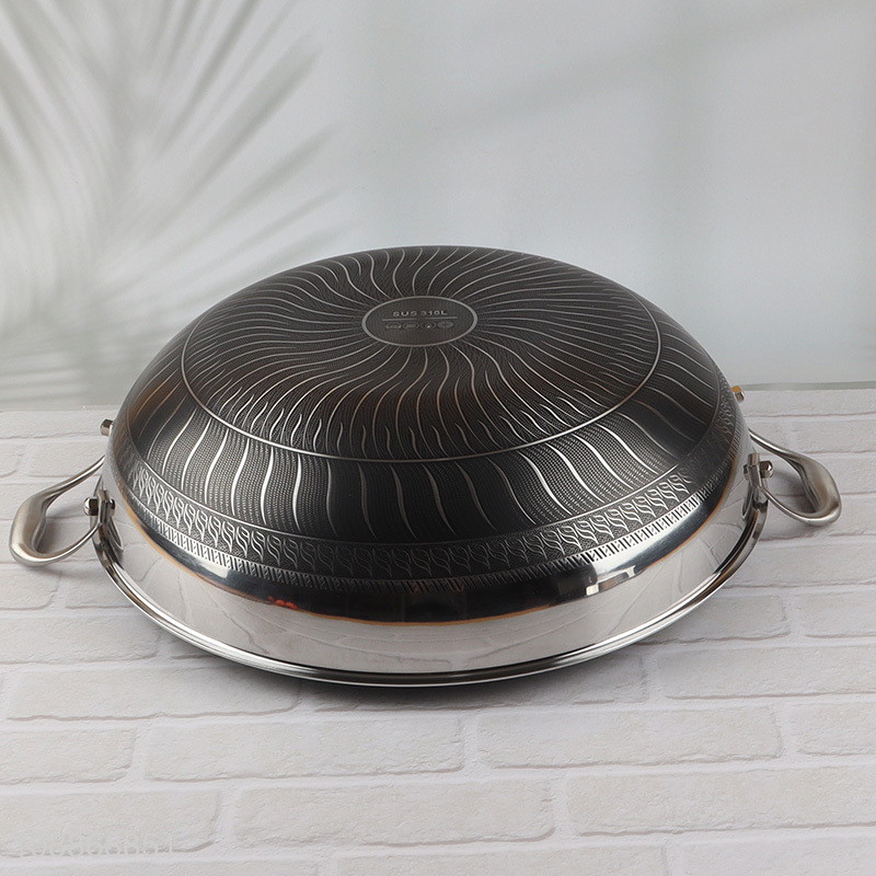 Best quality 2-handle stainless steel ceramic coating wok with glass lid