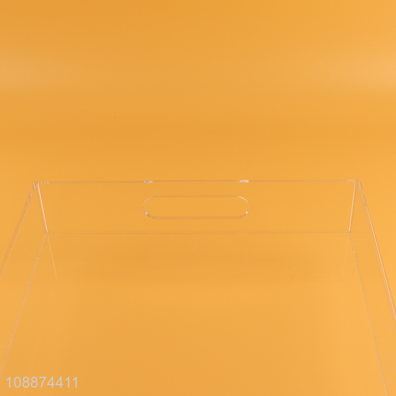 High quality transparent acrylic food serving tray with built-in handles