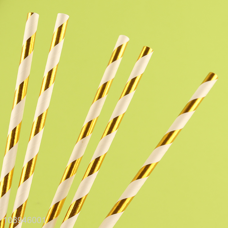 China Wholesale Gold Striped Straws Decorative Paper Straws