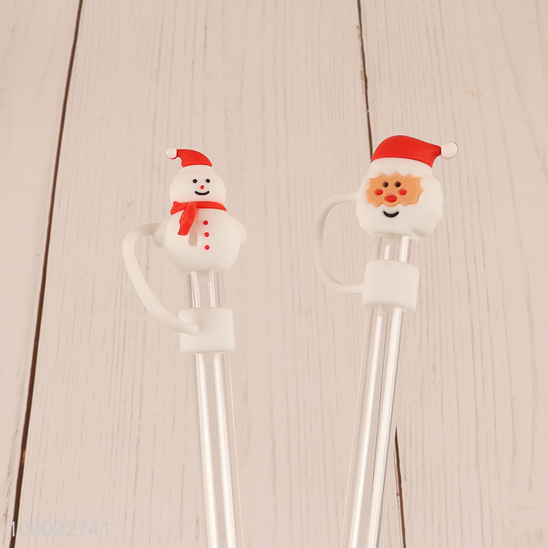 New product eco-friendly 2pcs reusable glass Christmas ornaments drinking straw