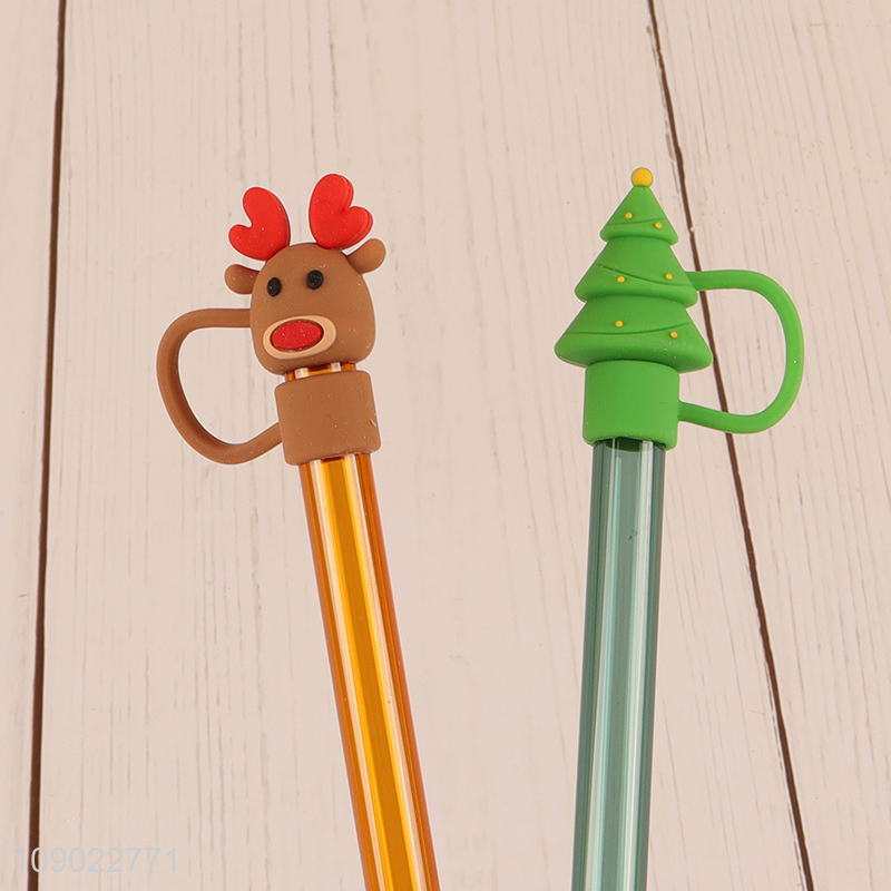 Best selling 4pcs Christmas party supplies silicone cover glass straw for juice