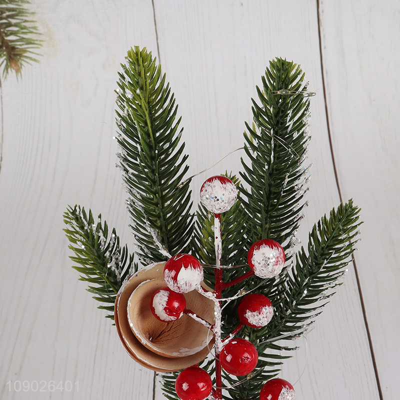 Top selling desktop decoration red berries mini Christmas tree with led lights