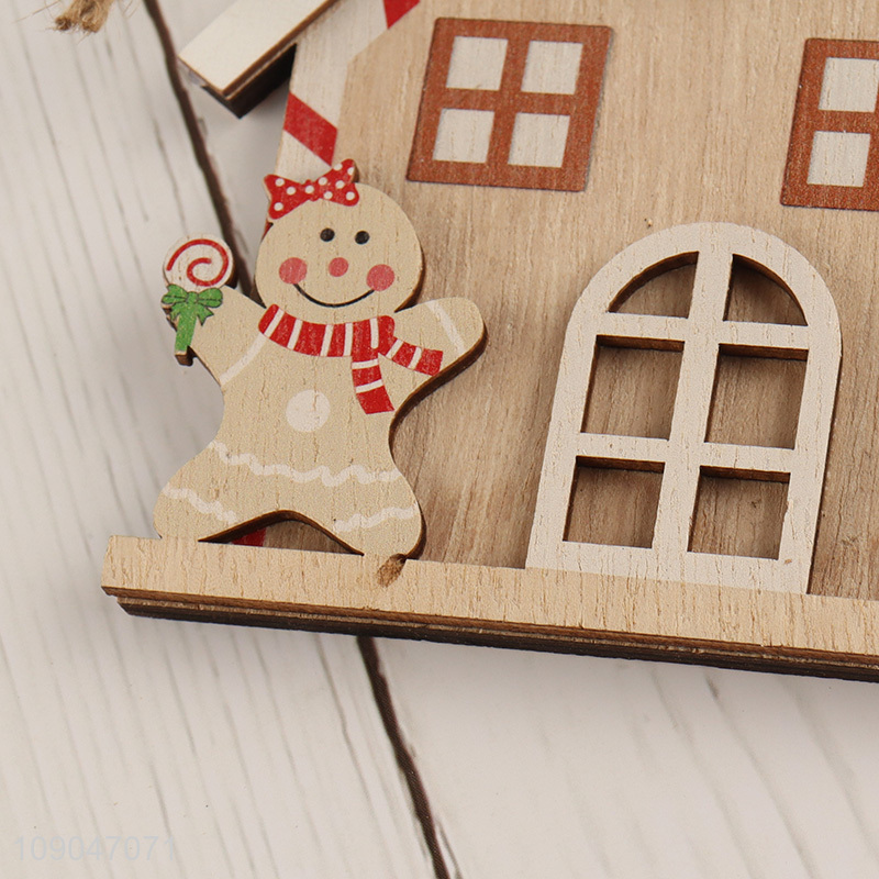 Top quality house shape wooden Christmas hanging ornaments decoration for sale