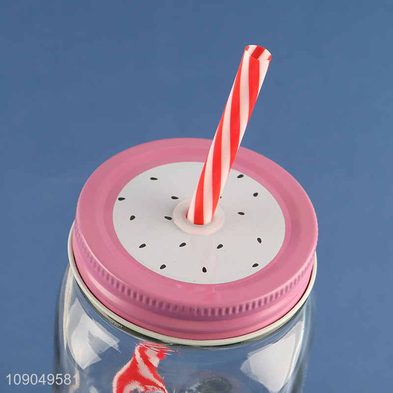 Hot items creative glass water cup cartoon juice cup with handle&straw