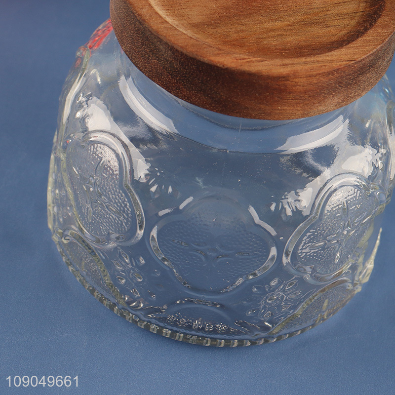 Best selling clear embossed sealed glass storage jar wholesale